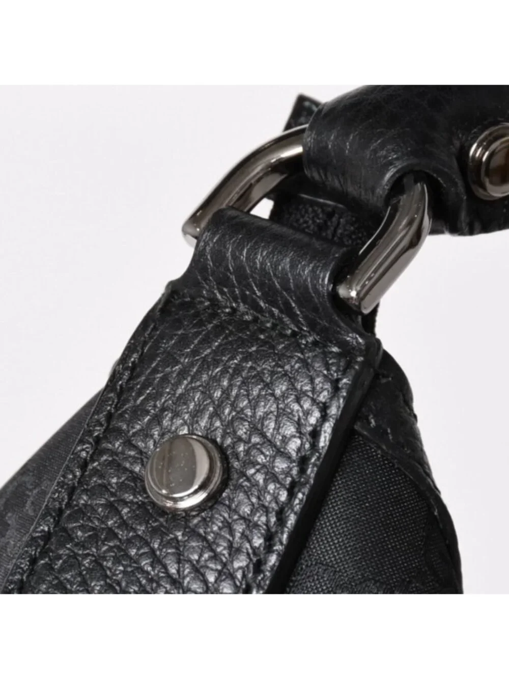 Gucci Hobo Handbag GG Canvas Leather Black Silver